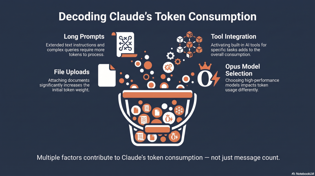 How to Handle Claude Sonnet Message Limits: 12 Legit Fixes That Work 4 Diagram showing factors that increase Claude token usage