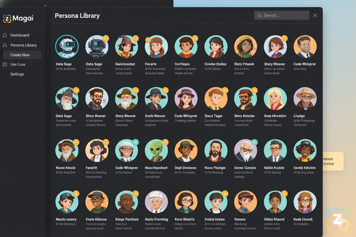 Magai persona library interface with multiple AI character profiles