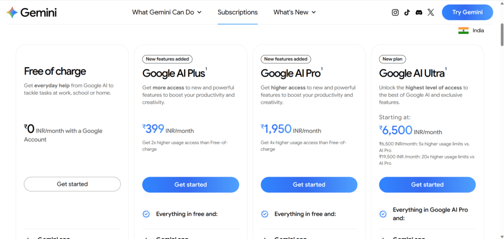 Google AI Pro plan page showing credit-based usage and 2TB storage inclusion