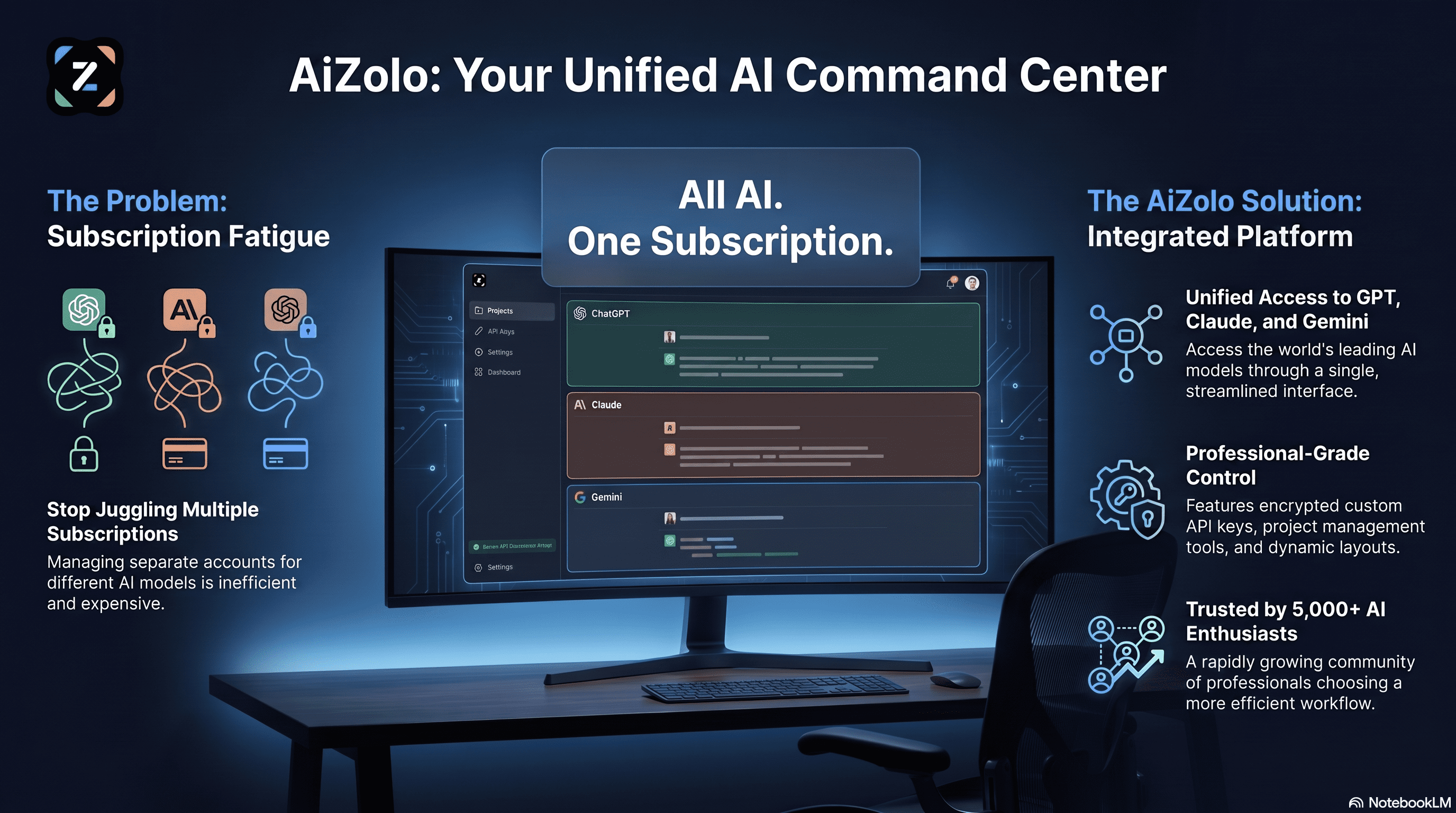 Unlimited AI chat subscription comparison dashboard showing multiple AI platforms in one interface.