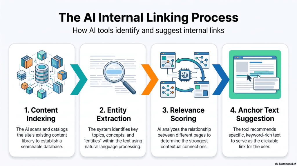 AI internal linking process diagram