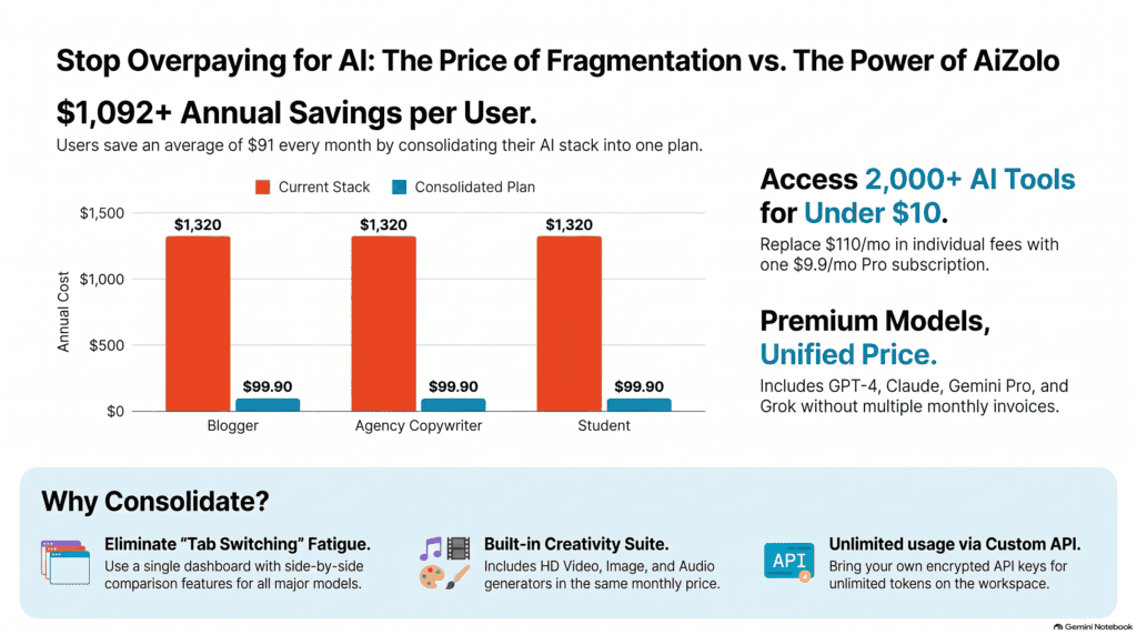 The Best Affordable AI Writing Software in 2026: A Practical Buyer's Guide 4 Bar chart comparing annual AI writing software costs before and after switching to a bundled affordable plan.