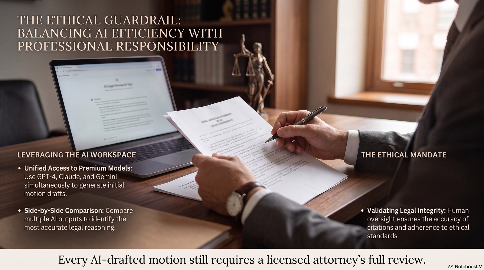 Attorney reviewing an AI-drafted legal motion before filing