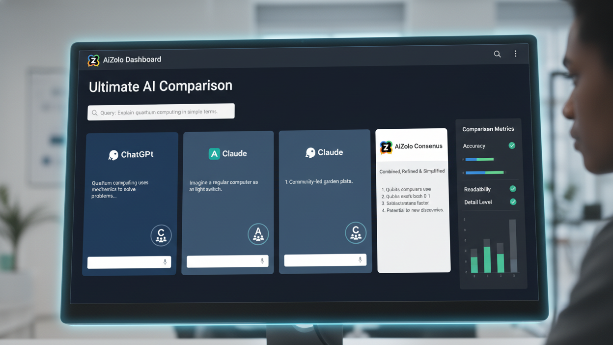 AiZolo dashboard showing multiple AI models responding to the same query with comparison view