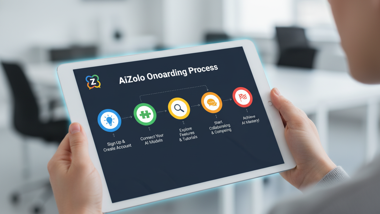 Simple 5-step infographic showing AiZolo onboarding process
