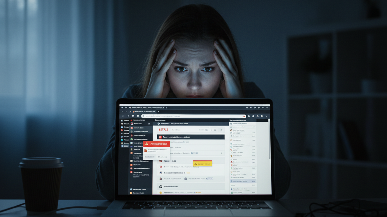 Frustrated person looking at multiple subscription bills on laptop screen]