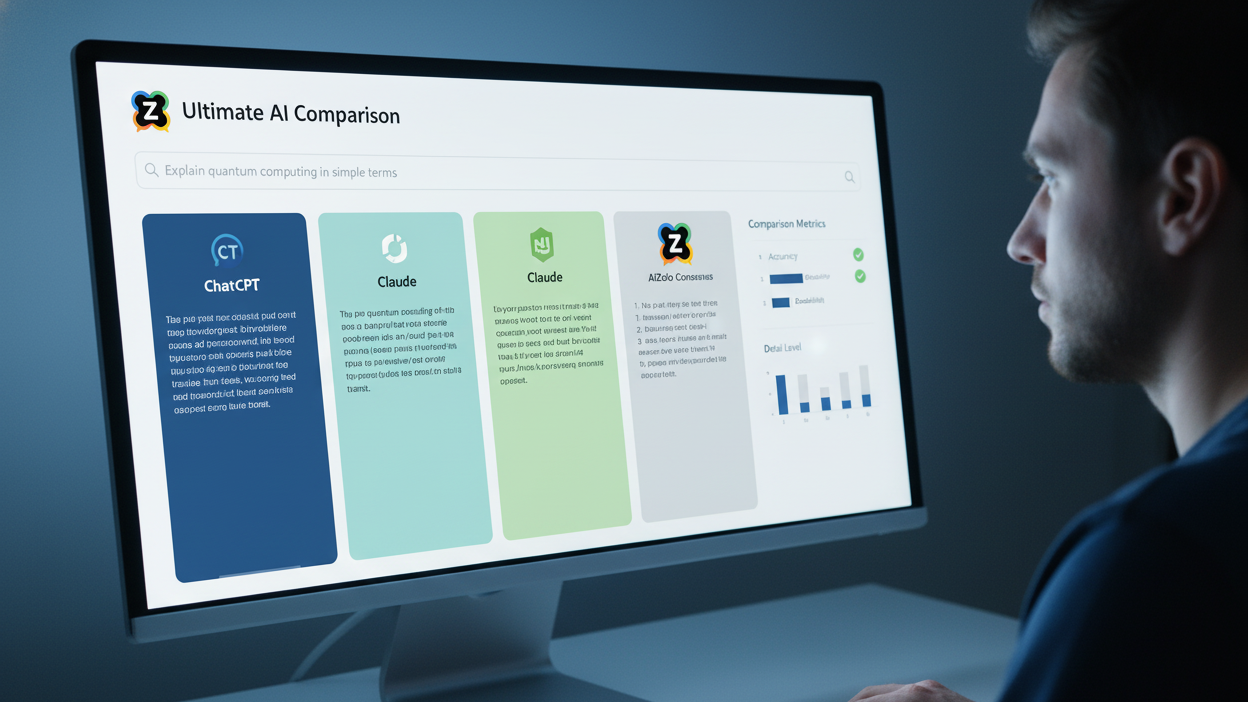Clean dashboard showing multiple AI models side-by-side with comparison interface]