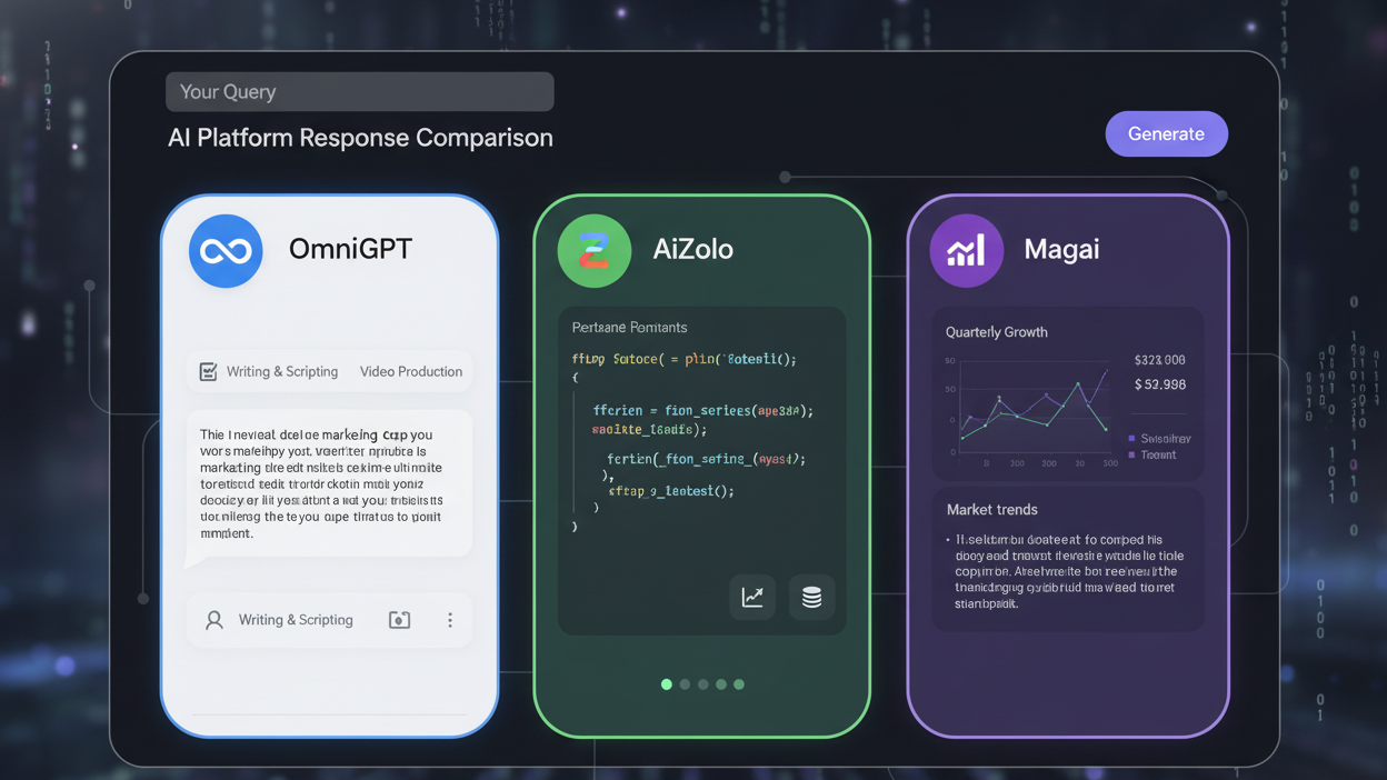 Clean dashboard interface showing multiple AI model responses side by side, modern and professional design]