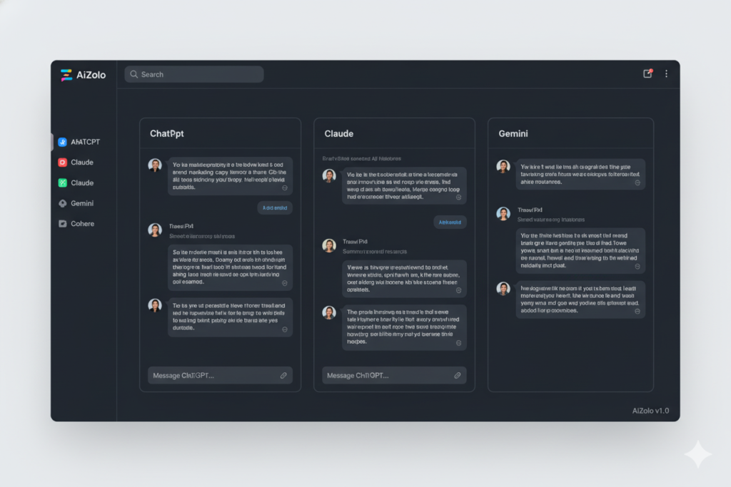 Best AI Tools Bundle for Agencies Under $30 in 2026 5 Screenshot mockup of AiZolo dashboard showing multiple AI model conversations side by side ai zolo