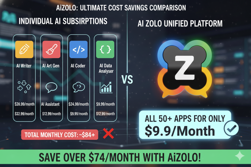 Comparison chart showing cost savings between individual subscriptions vs AiZolo
