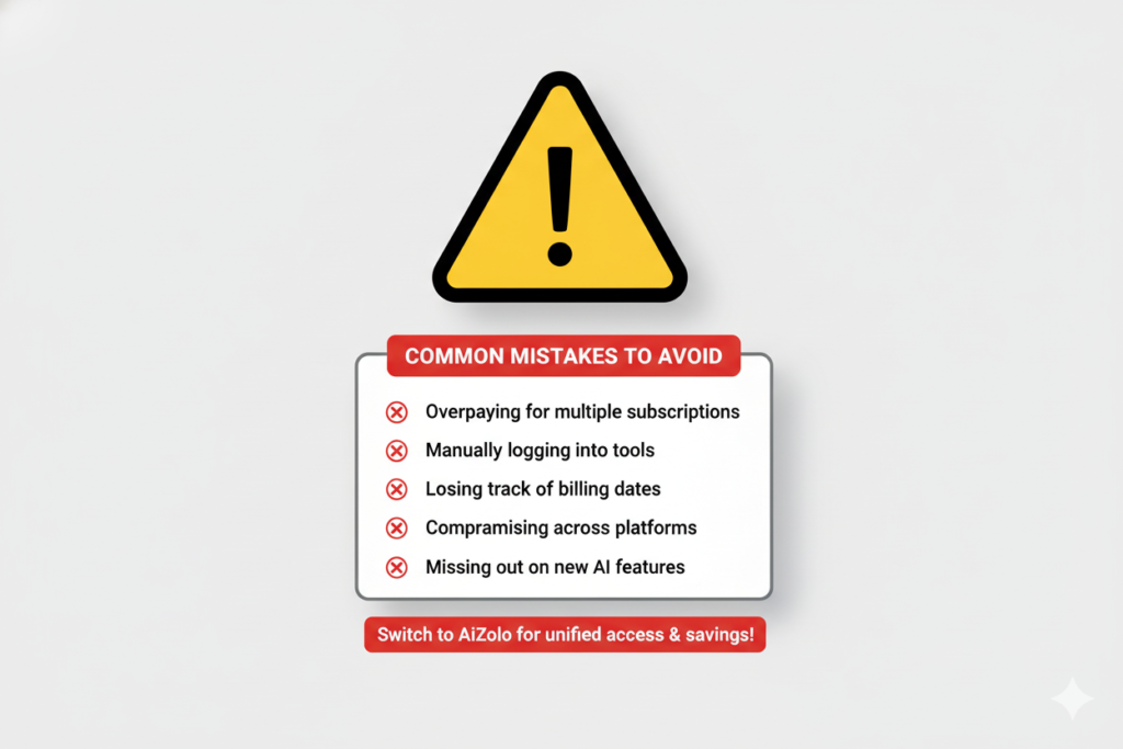 Warning/caution sign graphic with checklist of common mistakes to avoid