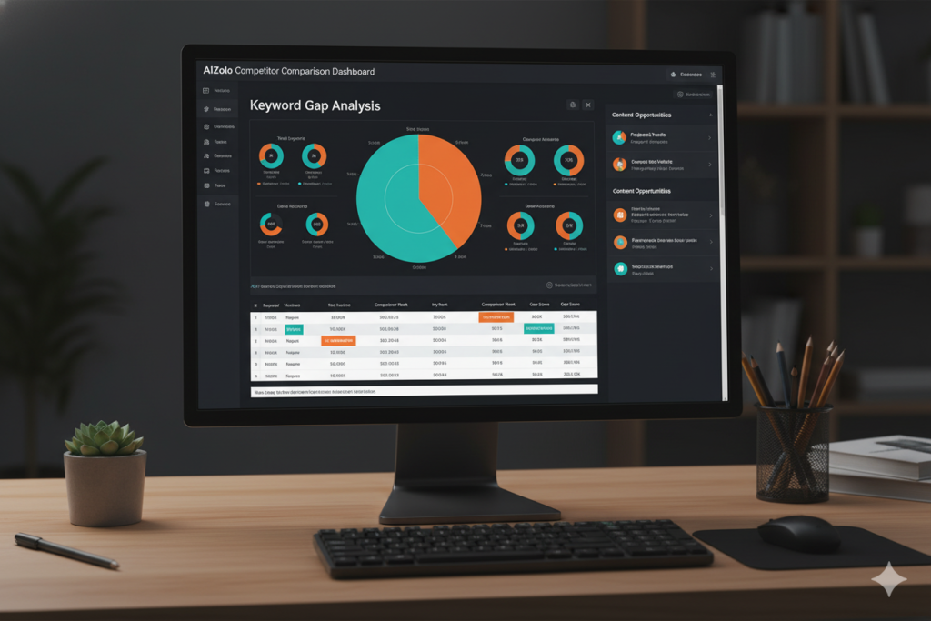 Competitor comparison matrix showing keyword gaps and content opportunities