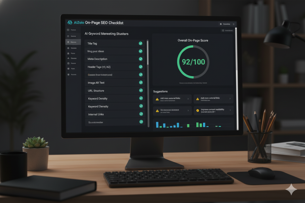 On-page SEO elements checklist with optimization scores