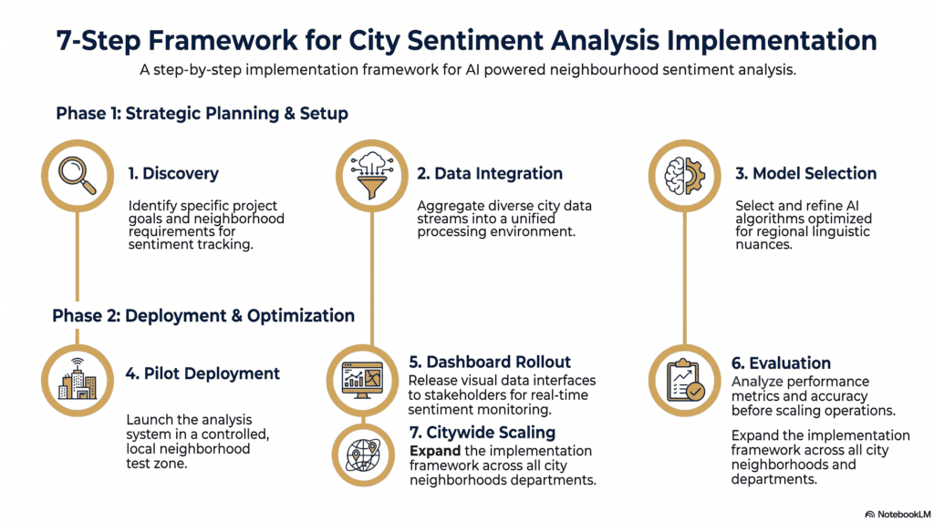 Implementation framework steps for AI powered neighbourhood sentiment analysis