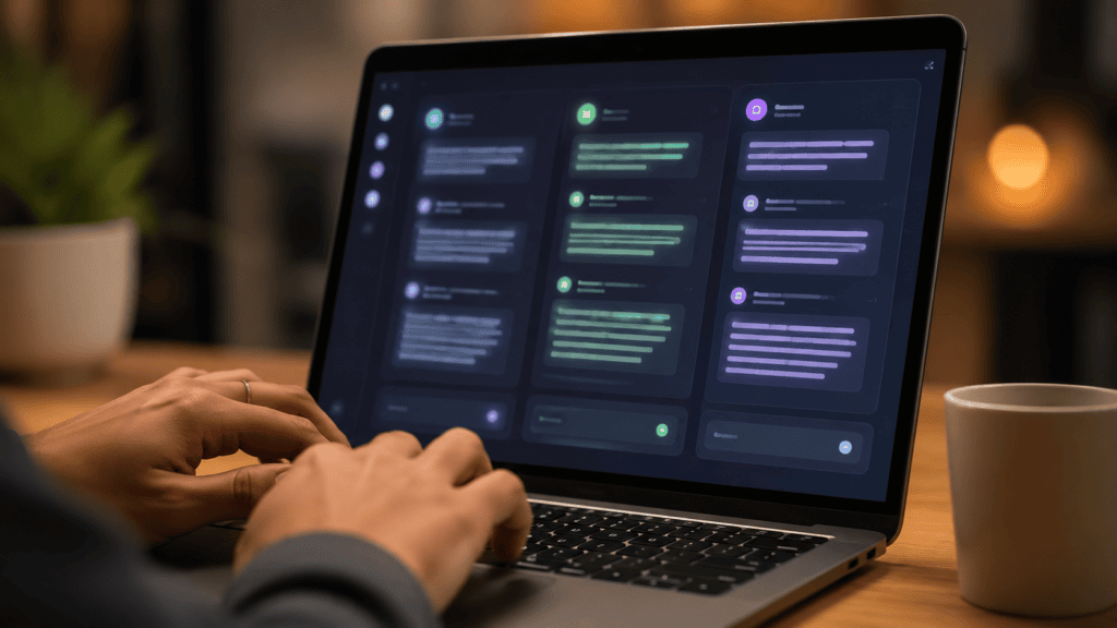 Person comparing multiple AI model outputs in a side-by-side chat interface
