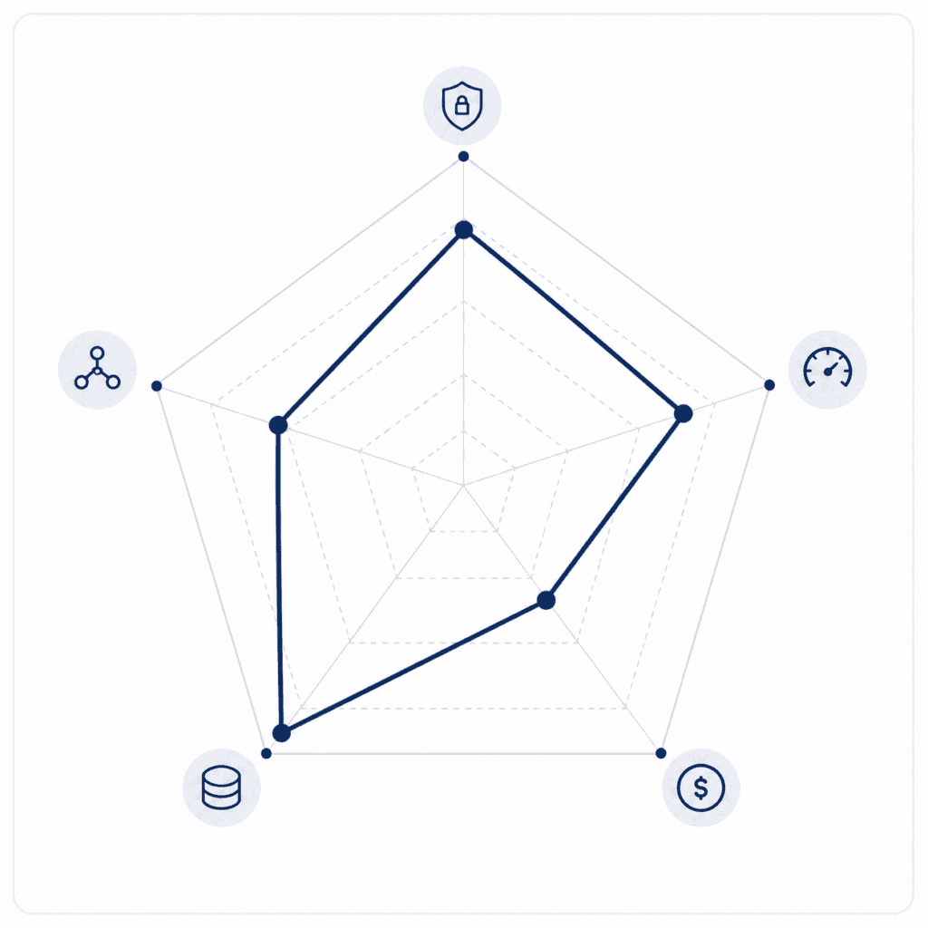 Radar chart mockup comparing AI models across five enterprise readiness dimensions