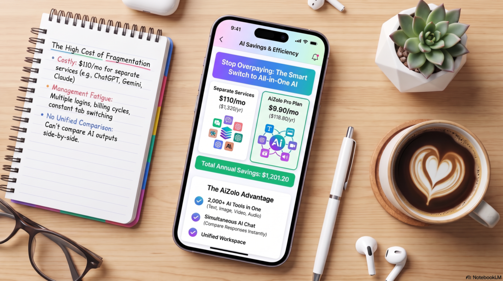 Smartphone showing an AI budgeting app dashboard on a desk