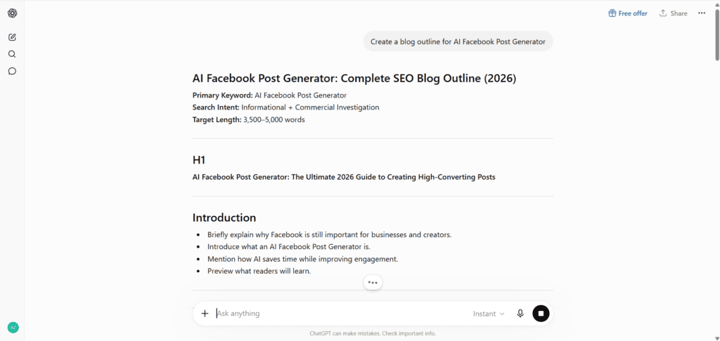 ChatGPT interface for content creation