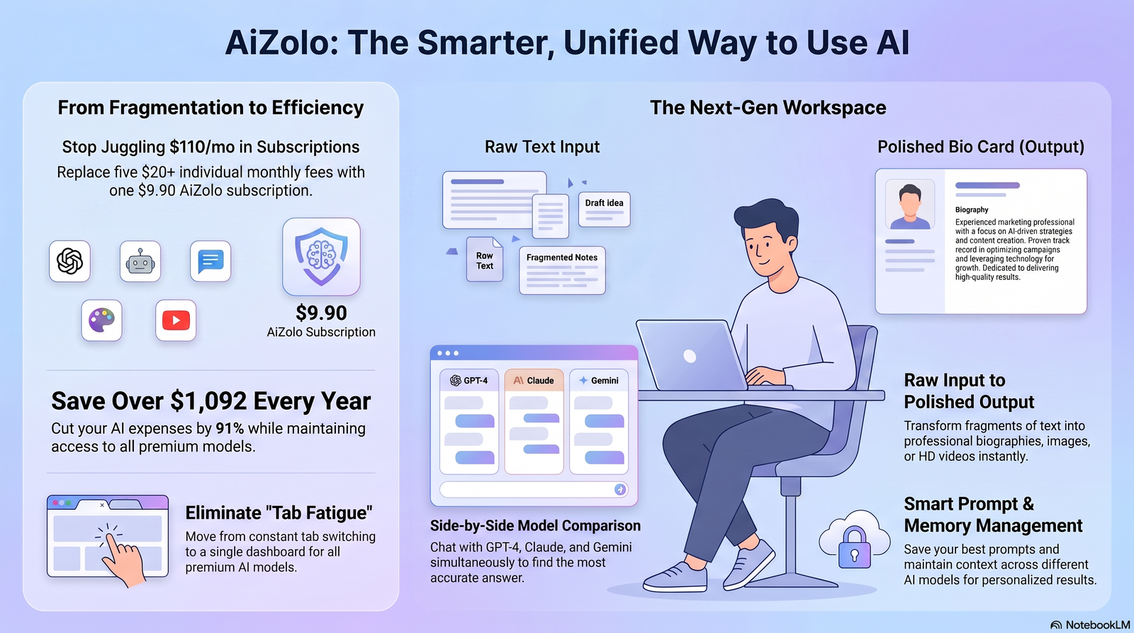 AI Bio Generator: The Complete Guide to Writing a Better Bio in Minutes 1 AI bio generator turning input into a finished biography illustration