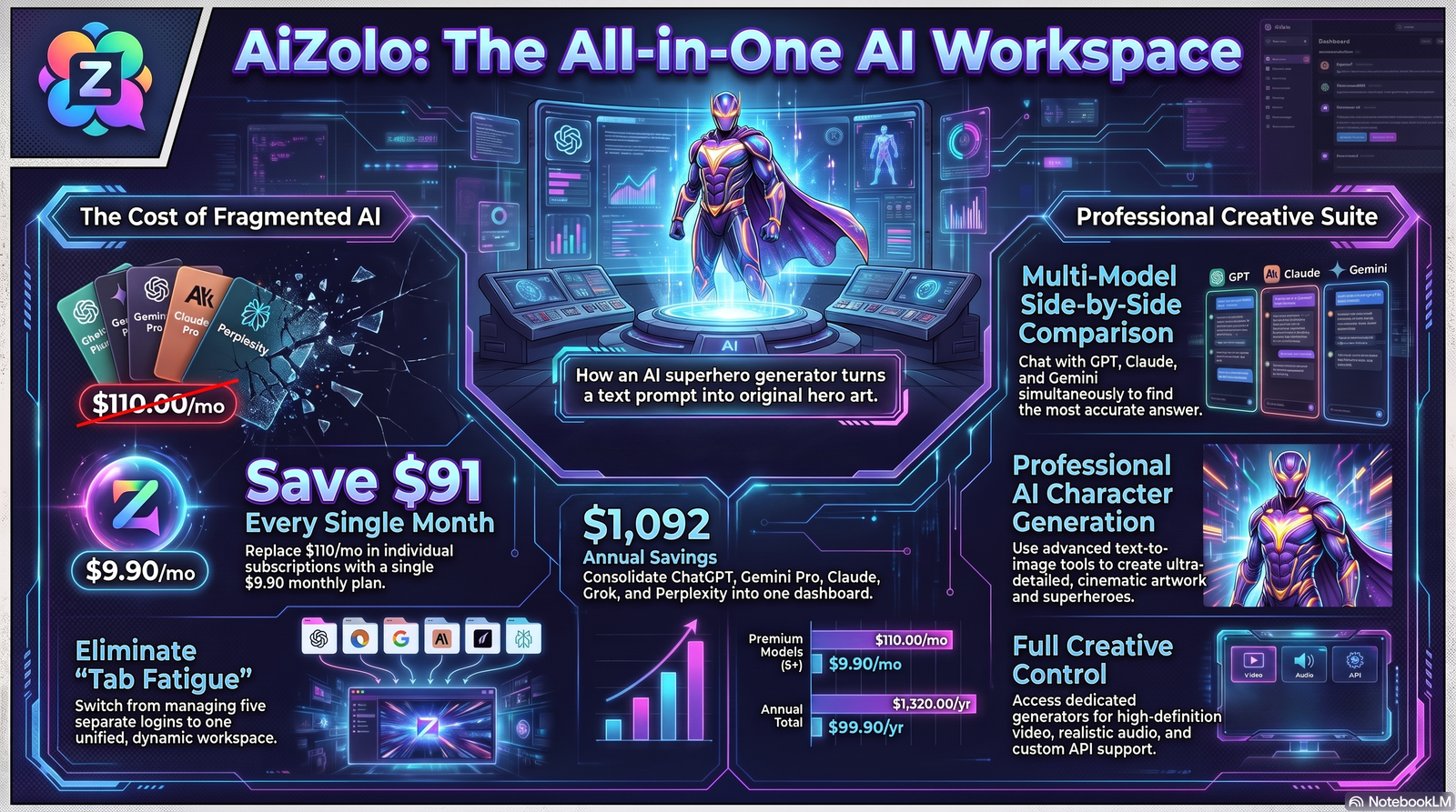 AI superhero generator creating an original superhero concept.