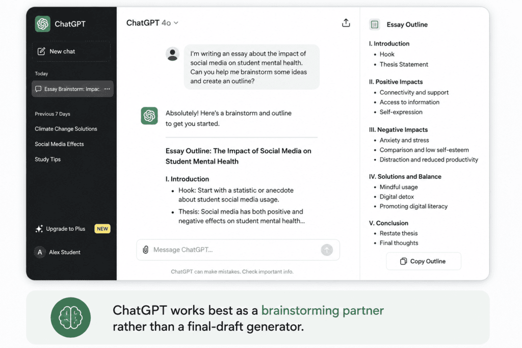 ChatGPT interface used for essay brainstorming