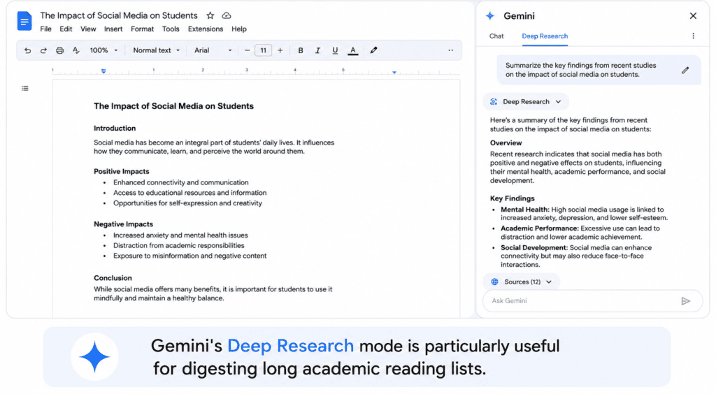 Google Gemini research assistant integrated with Google Docs