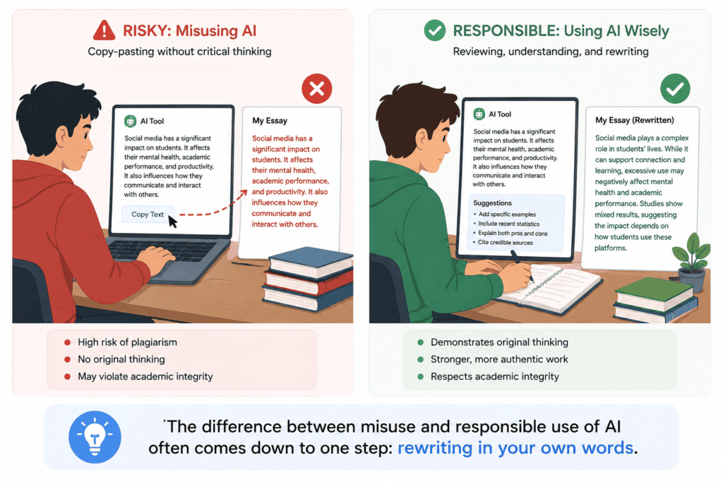 Responsible versus risky use of AI essay writing apps