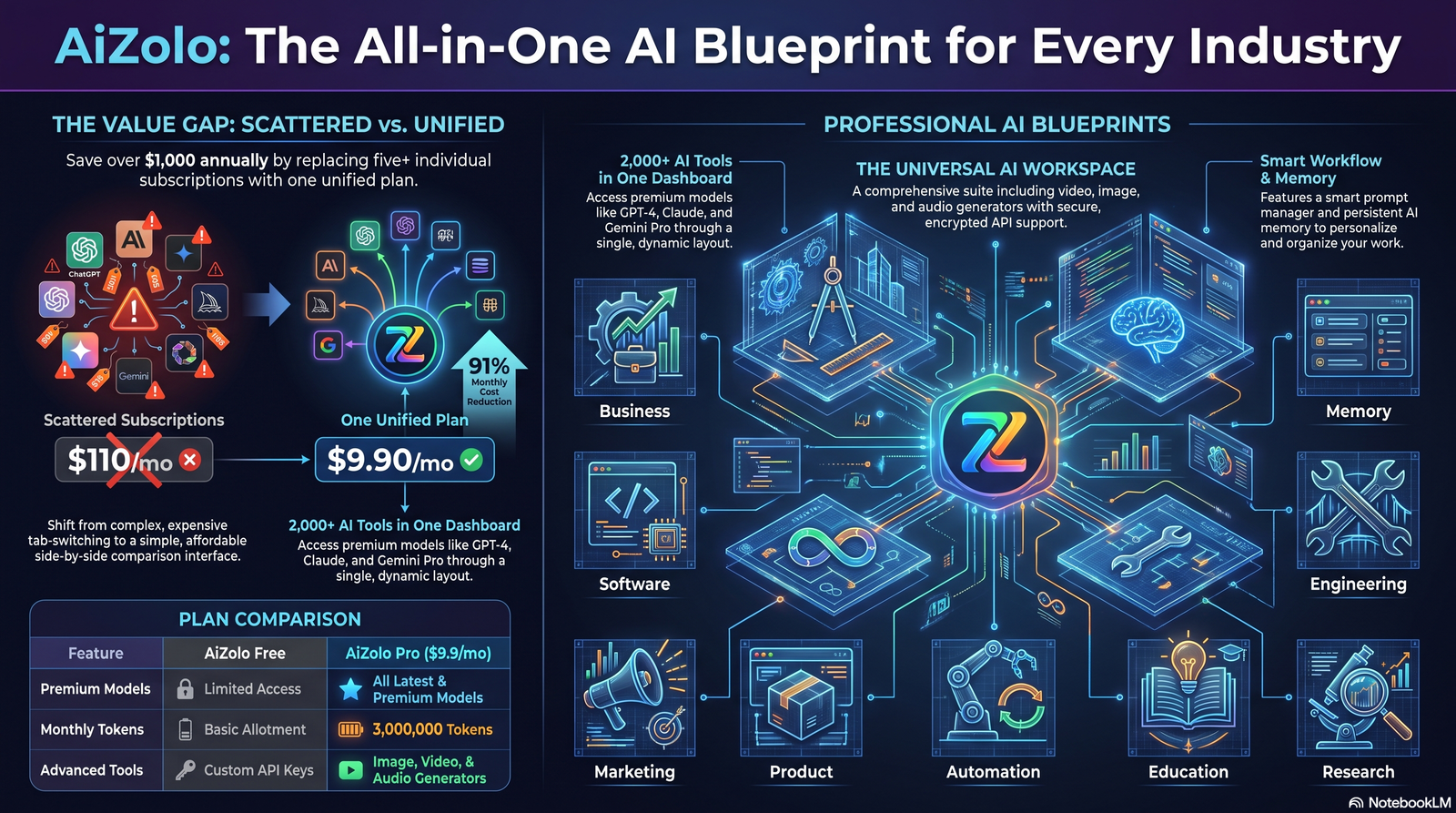 Types of AI blueprint generators infographic