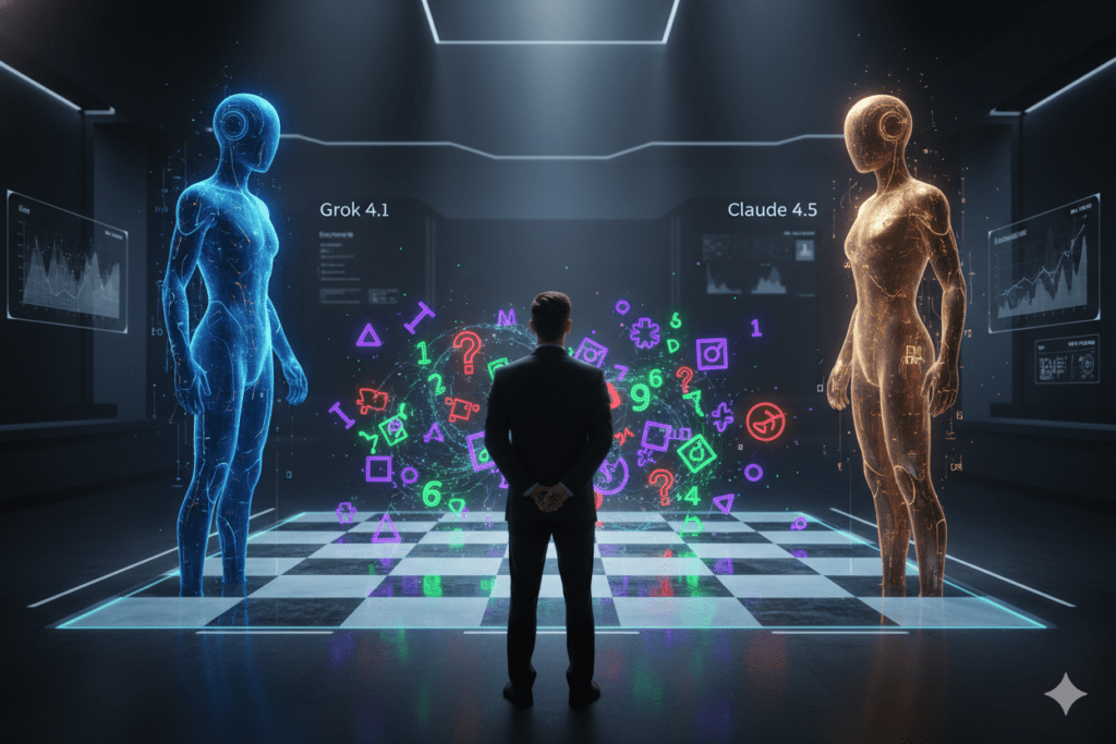 Grok 4.1 logic puzzle benchmarks versus Claude 4.5