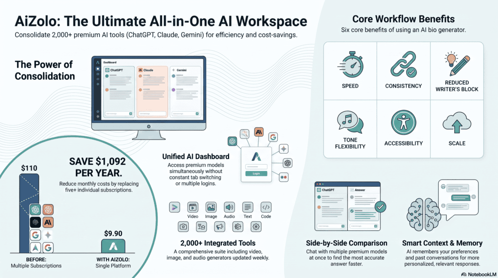 ai chat platform that supports chatgpt claude gemini together shown as unified dashboard infographic