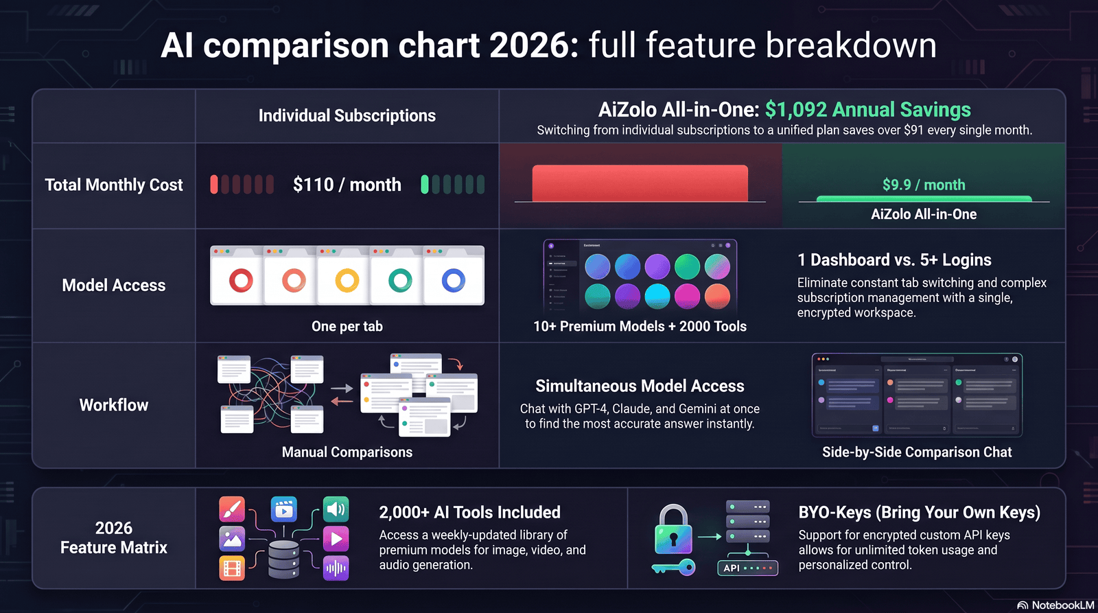 AI comparison chart 2026 full table infographic