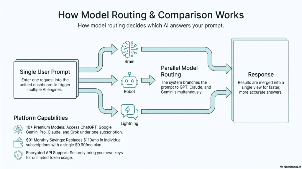 AI model routing diagram for multi-model platforms