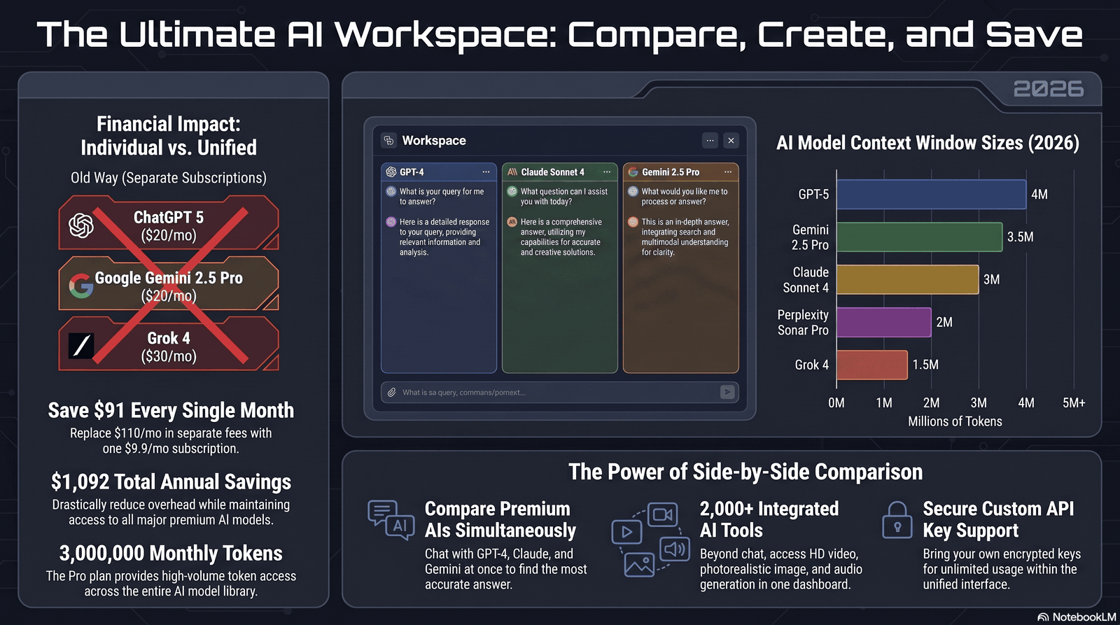 Chart comparing AI model context window sizes 2026
