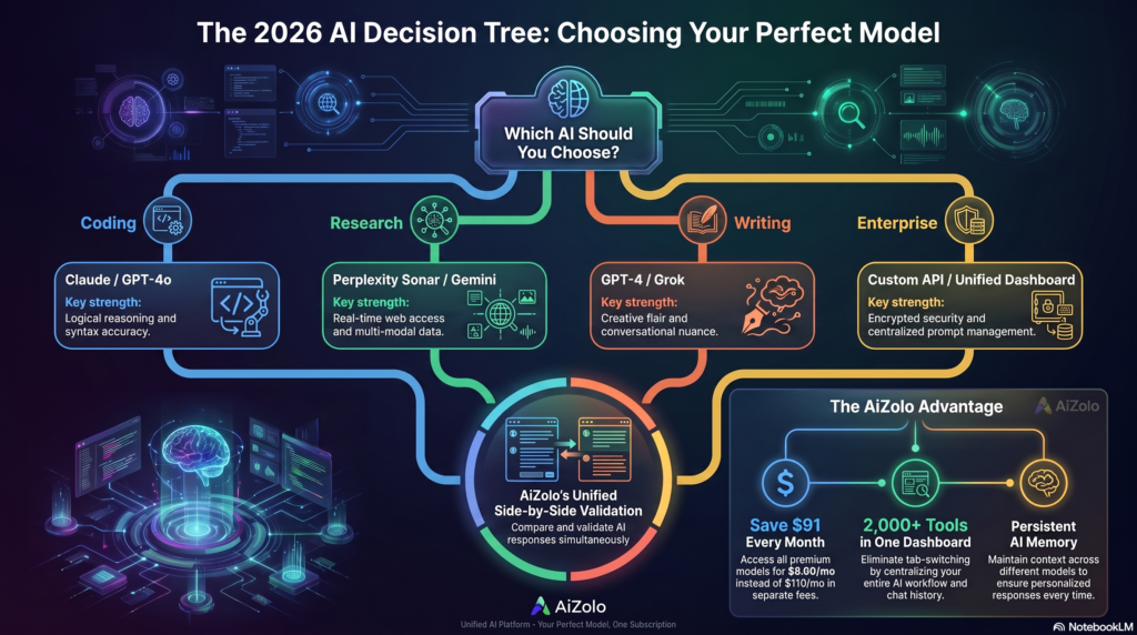 Decision tree flowchart for choosing an AI model in 2026