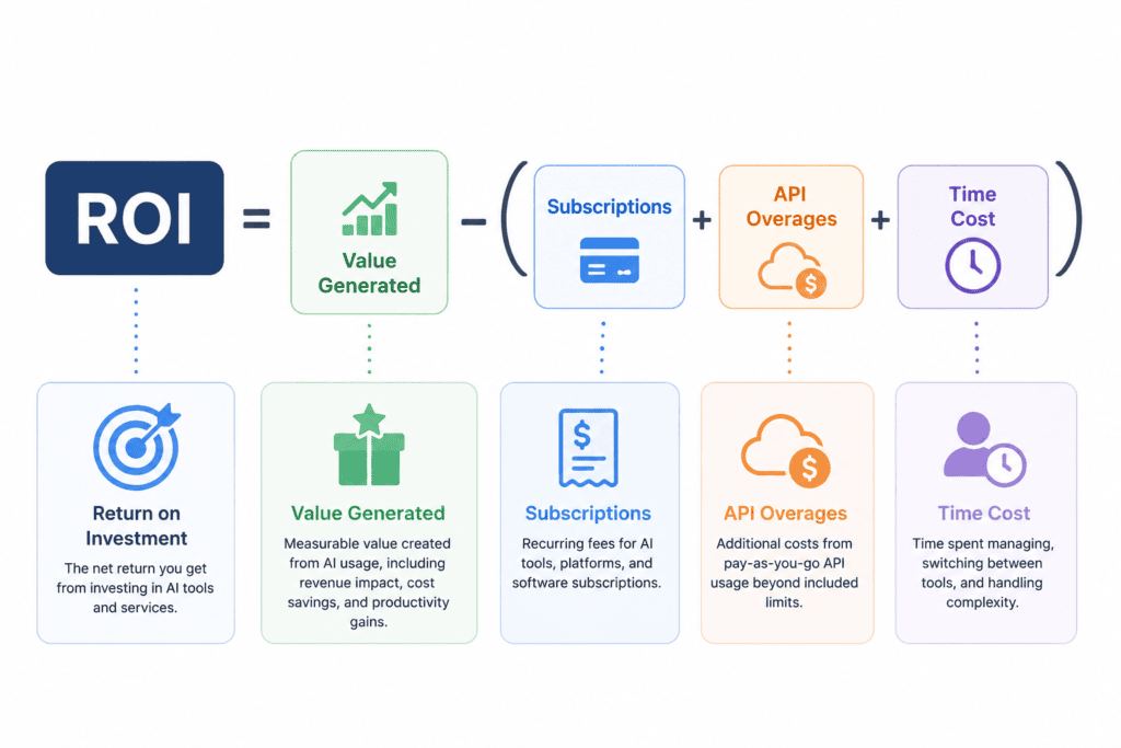 The Hidden Cost of Multiple AI Subscriptions in 2026 6 Diagram of the full AI subscription ROI formula