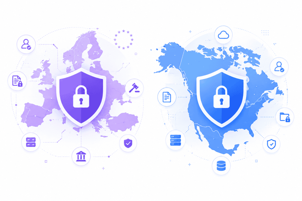 Illustration comparing OpenAI and Mistral AI data compliance and jurisdiction