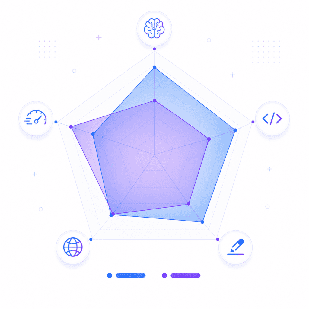 Radar chart comparing OpenAI and Mistral AI benchmark performance 2026