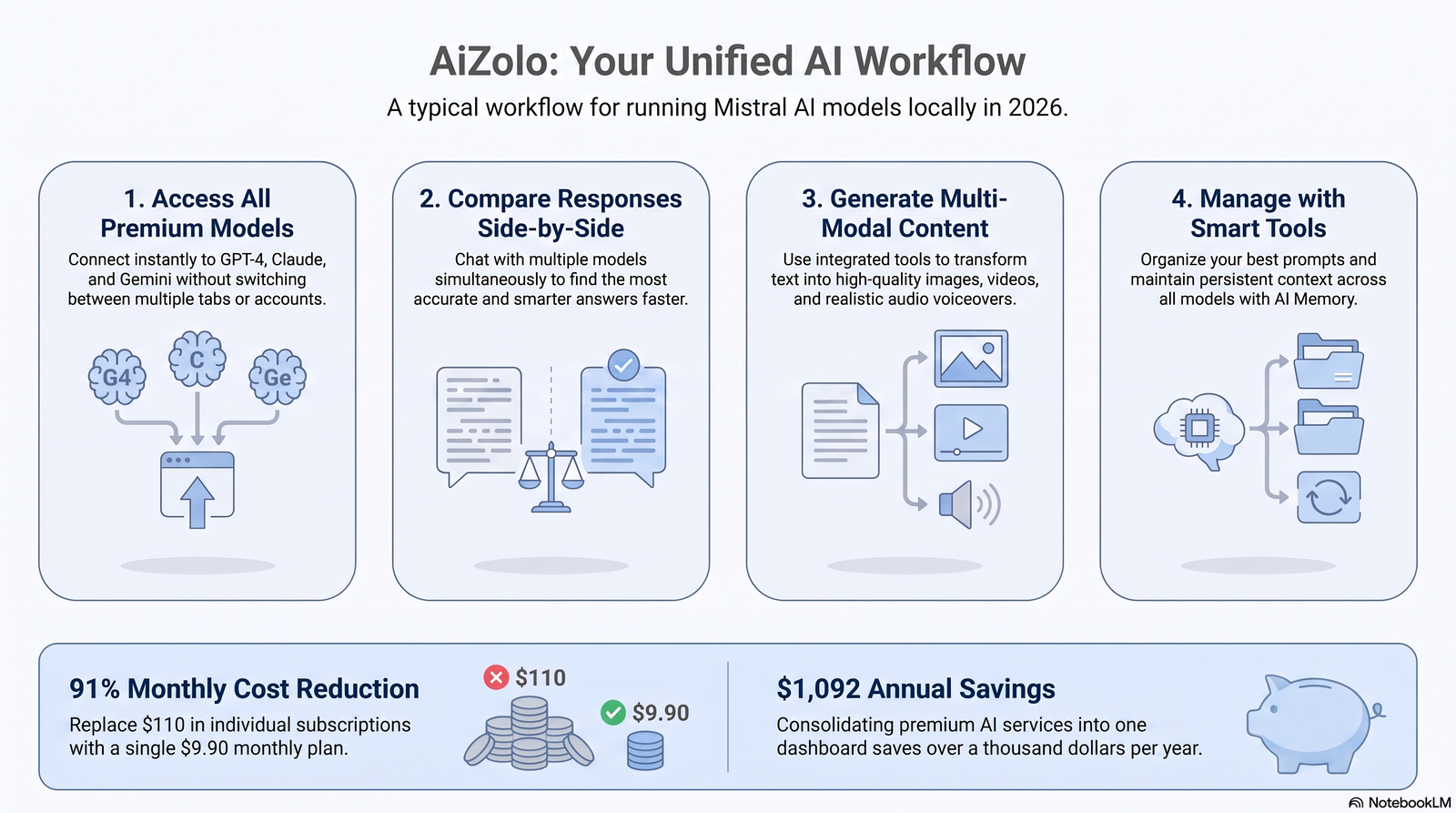 Workflow diagram for running Mistral AI models locally using Ollama and Open WebUI.