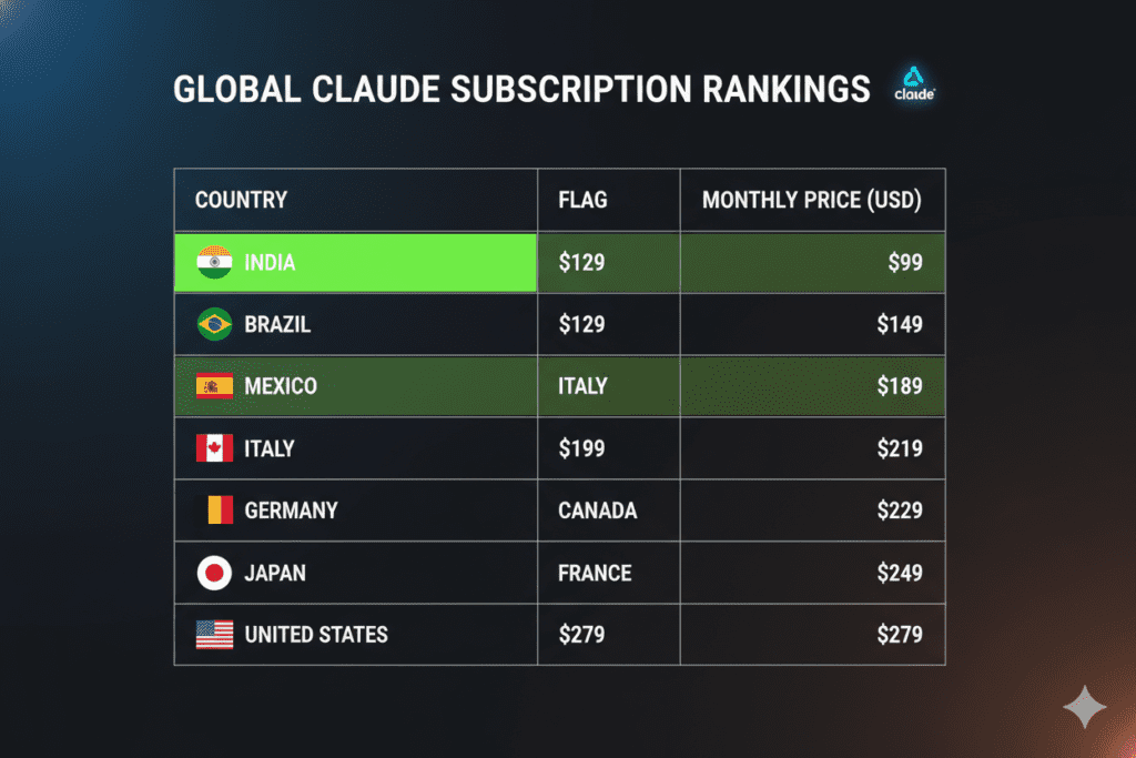 cheapest country for Claude Pro subscription