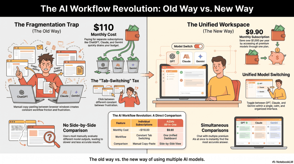 switching between AI models workflow comparison illustration