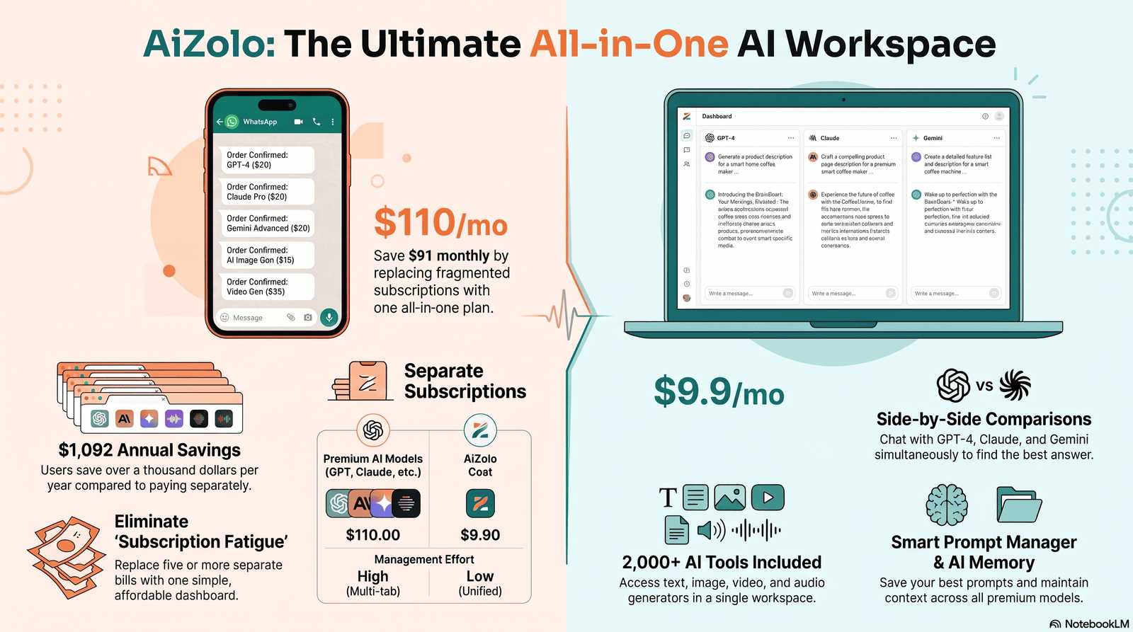 AI tools for ecommerce automation showing WhatsApp commerce and product description generation