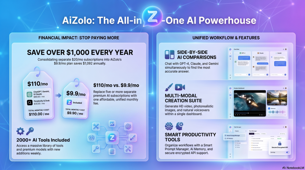 Aizolo vs ChatGPT Plus comparison dashboard illustration