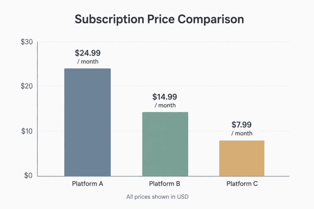Bar chart comparing entry-level monthly pricing of three AI platforms