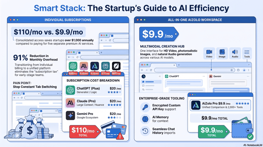 Comparison chart of best AI tools for startups with pricing