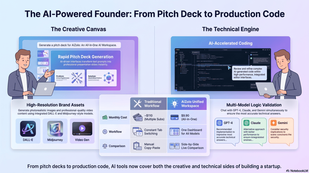 Founder using AI for presentations and coding side by side