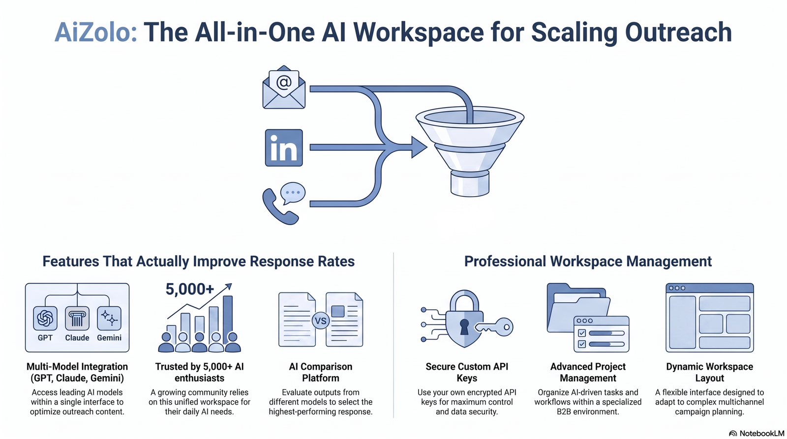 Best AI Tools for Optimizing B2B Email Response Rates (2026 Guide) 4 Illustration of a multichannel B2B outreach sequence combining email, LinkedIn, and phone steps