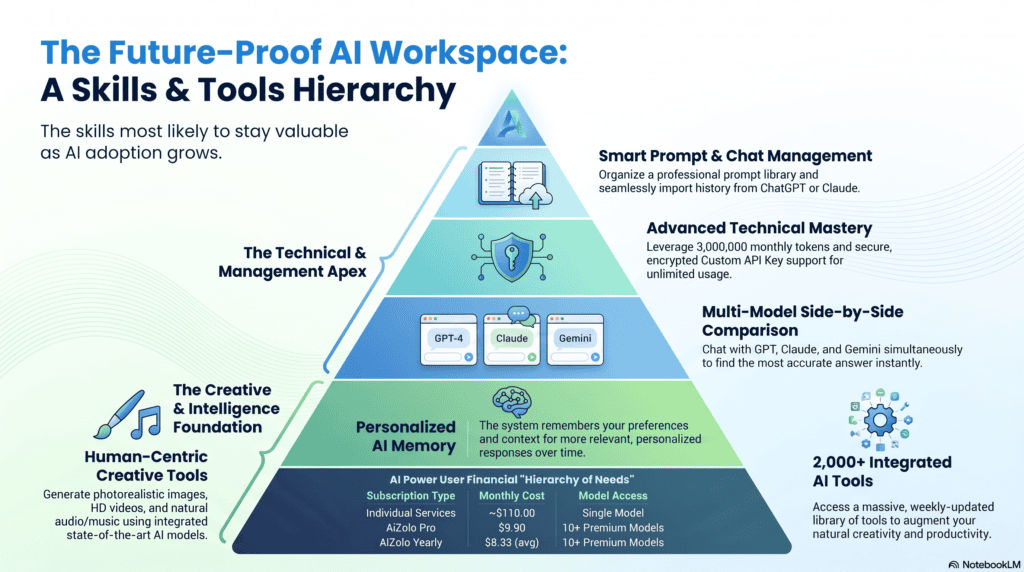 Infographic of future-proof skills pyramid for the AI job market