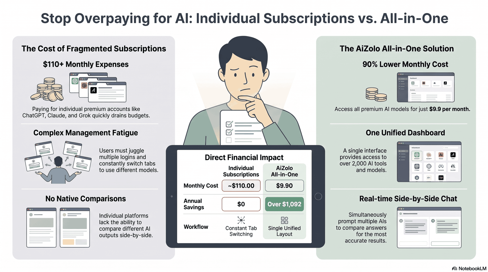 Person reviewing a subscription comparison checklist before choosing an AI plan