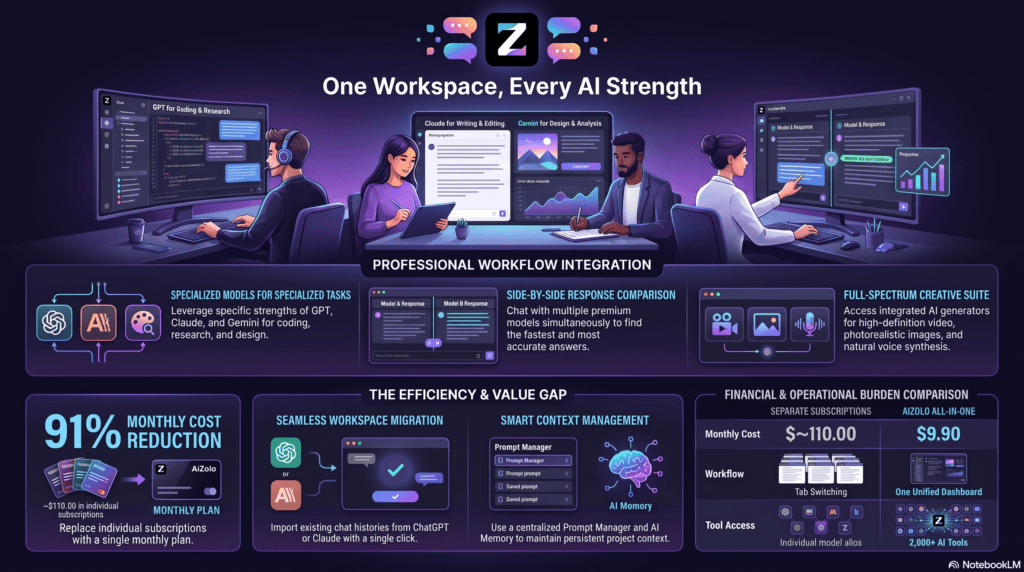 Professionals using a multi-AI productivity platform