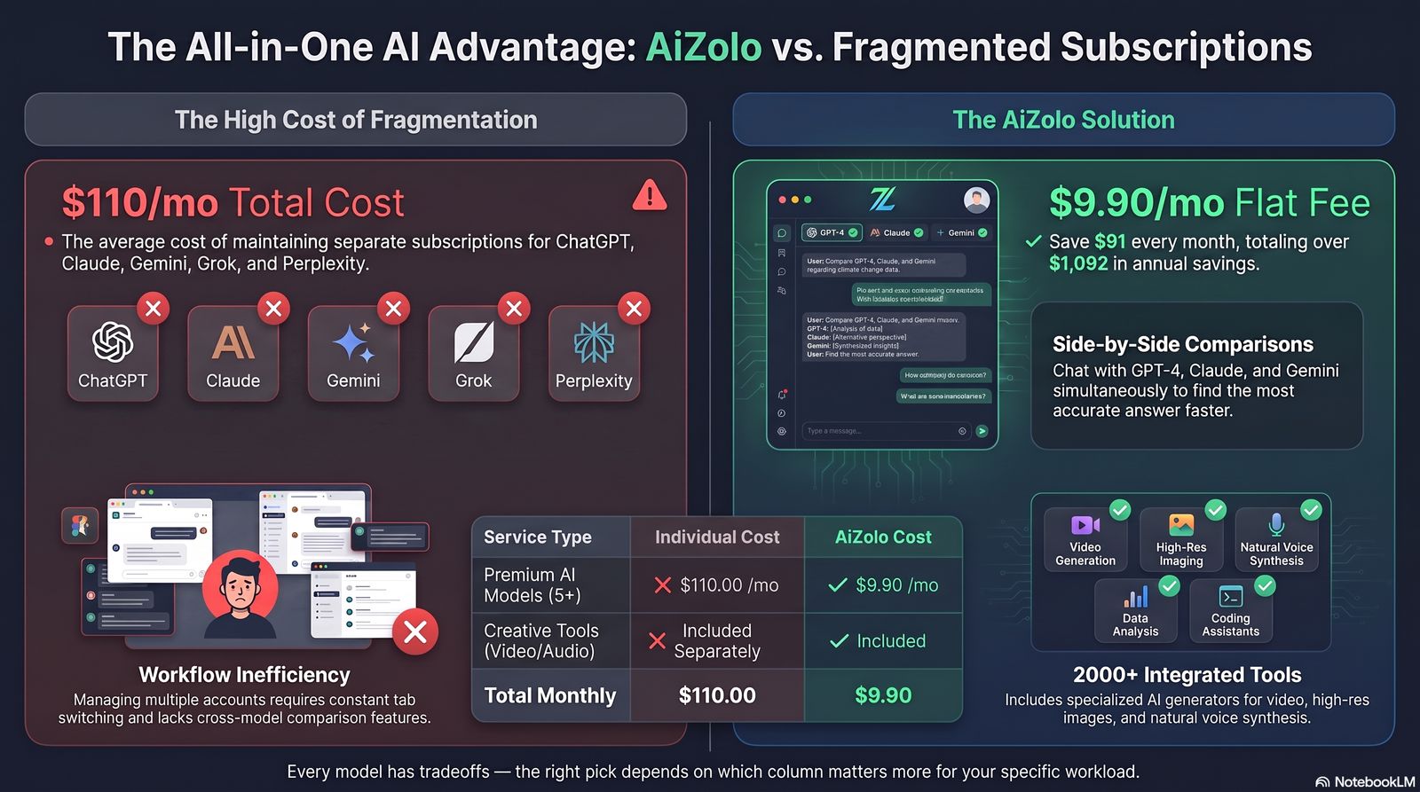 Pros and cons comparison graphic for two AI models 
